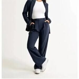ABERCROMBIE & FITCH Curve Love Sloane Tailored Wide Leg Pant Navy Blue Sz 32 Y6